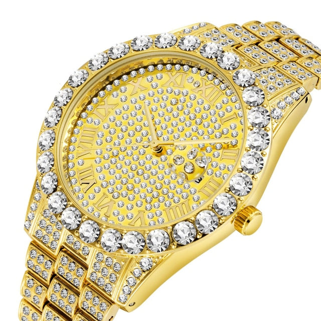 Men Women Watches Stainless Steel Band Fashion Luxury Rhinestones Quartz Elegant Casual Wristwatches