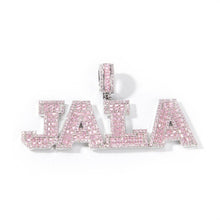 Load image into Gallery viewer, Pink Baguette Letters Custom Name Necklace Pendant With Heart Tennis Chain or baguette chain Iced Out Personalized

