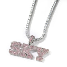 Load image into Gallery viewer, Pink Baguette Letters Custom Name Necklace Pendant With Heart Tennis Chain or baguette chain Iced Out Personalized
