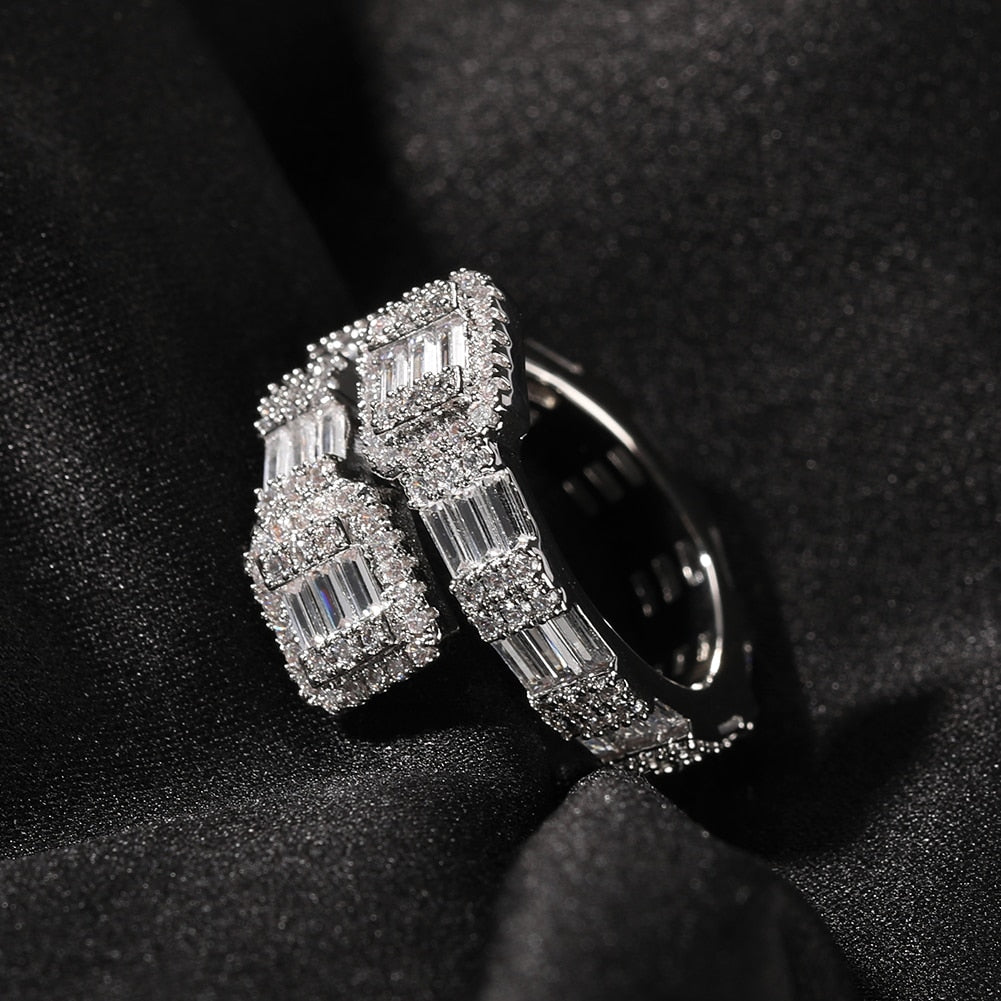 Baguette Rings Full Bling Iced Out Cubic Zircon AAA